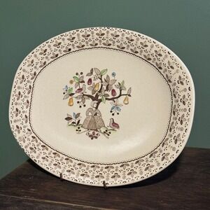 Johnson Brothers Sugar and Spice Oval Platter Ironstone England Folk Art Tree